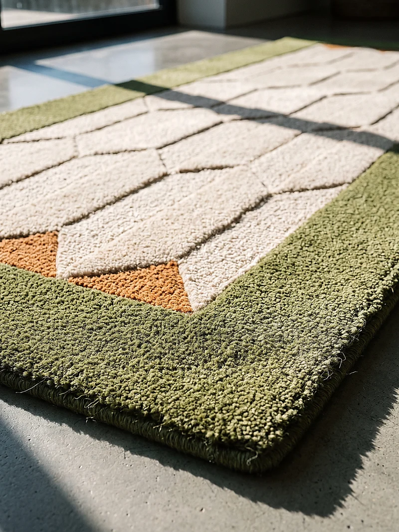 Kurzflor-Wollteppich Wabenmuster · handgetuftet · 5 mm Flor, 3.250 g/m²