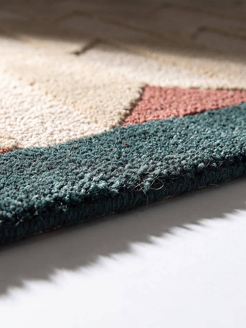 Kurzflor-Wollteppich Wabenmuster · handgetuftet · 5 mm Flor, 3.250 g/m²