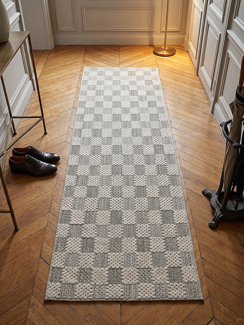 Flachgewebe-Teppich Schachbrett · 80 % Baumwolle · waschbar bei 30 °C