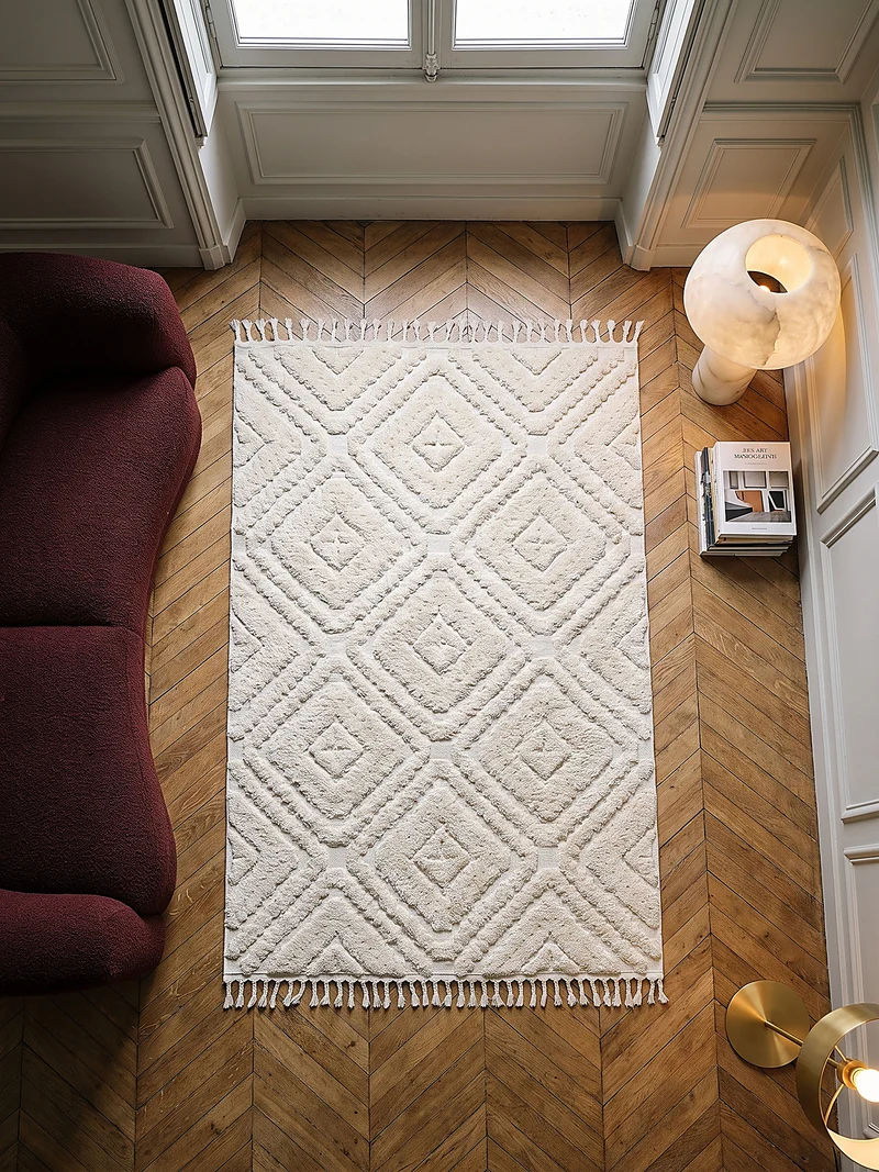 Hochflor-Teppich Rauten-Relief · 20 mm Flor, Fransen, 100 % Polyester