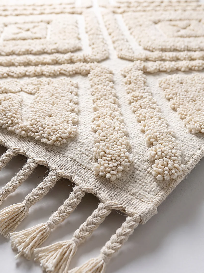 Hochflor-Teppich Rauten-Relief · 20 mm Flor, Fransen, 100 % Polyester