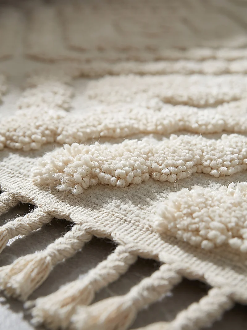 Hochflor-Teppich Rauten-Relief · 20 mm Flor, Fransen, 100 % Polyester