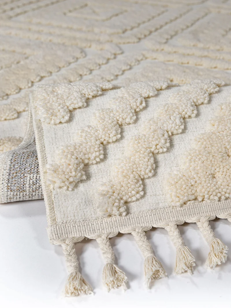 Hochflor-Teppich Rauten-Relief · 20 mm Flor, Fransen, 100 % Polyester