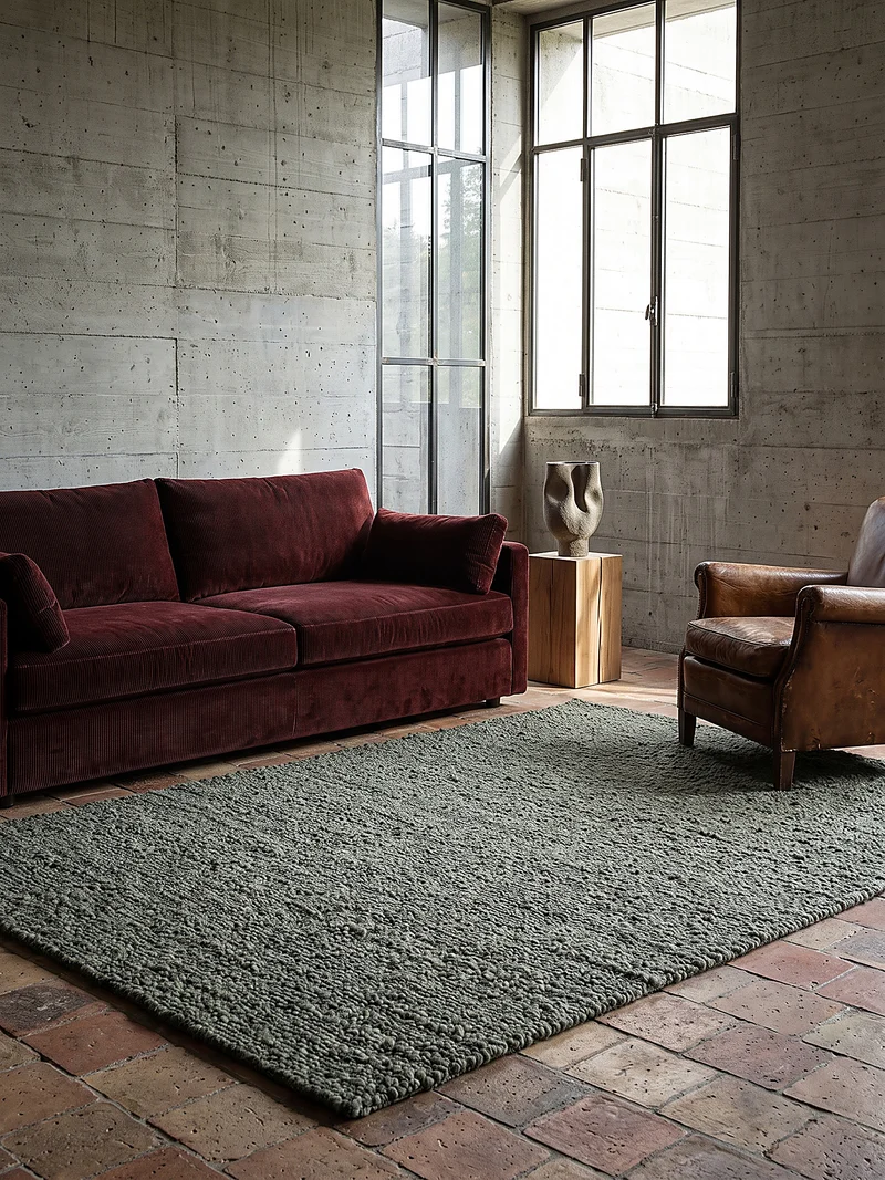 Kurzflor-Teppich Bouclé-Melange · 100 % Polyester · handgewebt, 10 mm Flor