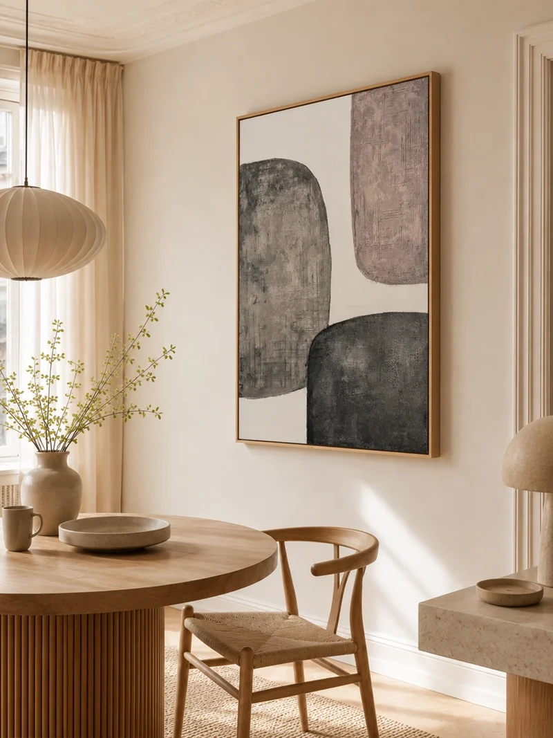 Raw Balance – Abstraktes Leinwandbild, puristisch, gerahmt, 78 x 100 cm