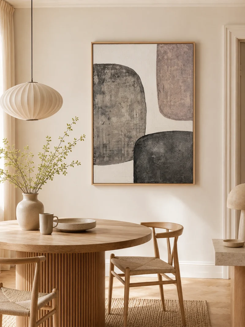 Raw Balance – Abstraktes Leinwandbild, puristisch, gerahmt, 78 x 100 cm