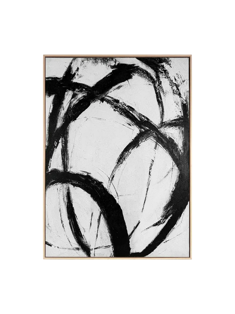Black Rhythm – Abstraktes Leinwandbild in Schwarz & Natur, gerahmt, 78 x 100 cm