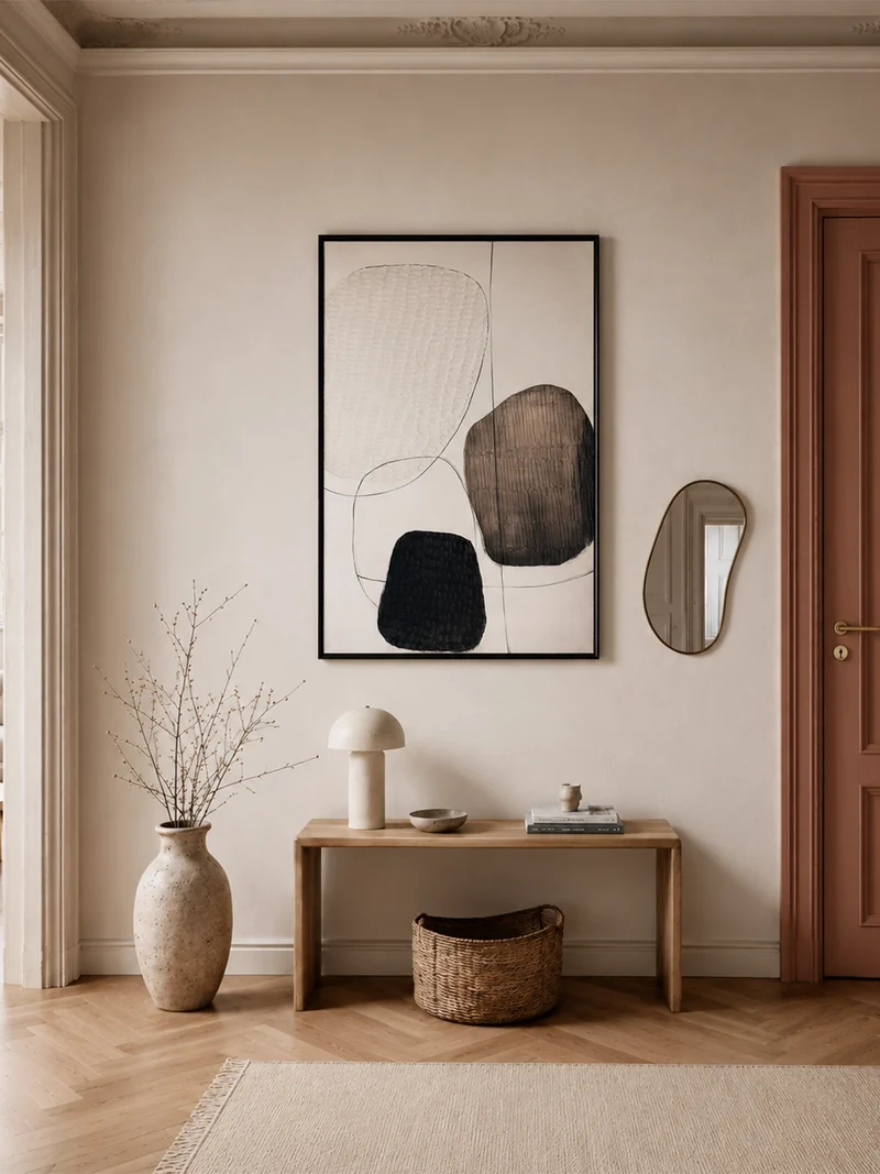 Natural Order – Mixed-Media-Wandbild in Naturtönen, gerahmt, 78 x 118 cm
