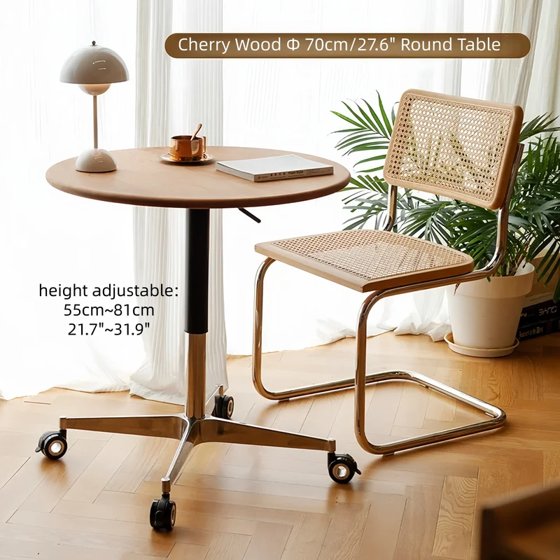 Höhenverstellbarer Couchtisch aus Massivholz mit Universalrollen