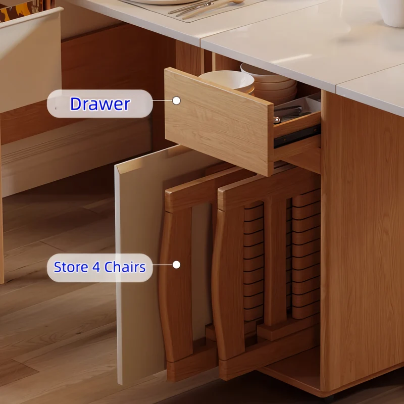 Sideboard-Schrank mit doppelseitigem Klapptisch und 4 Klappstühlen
