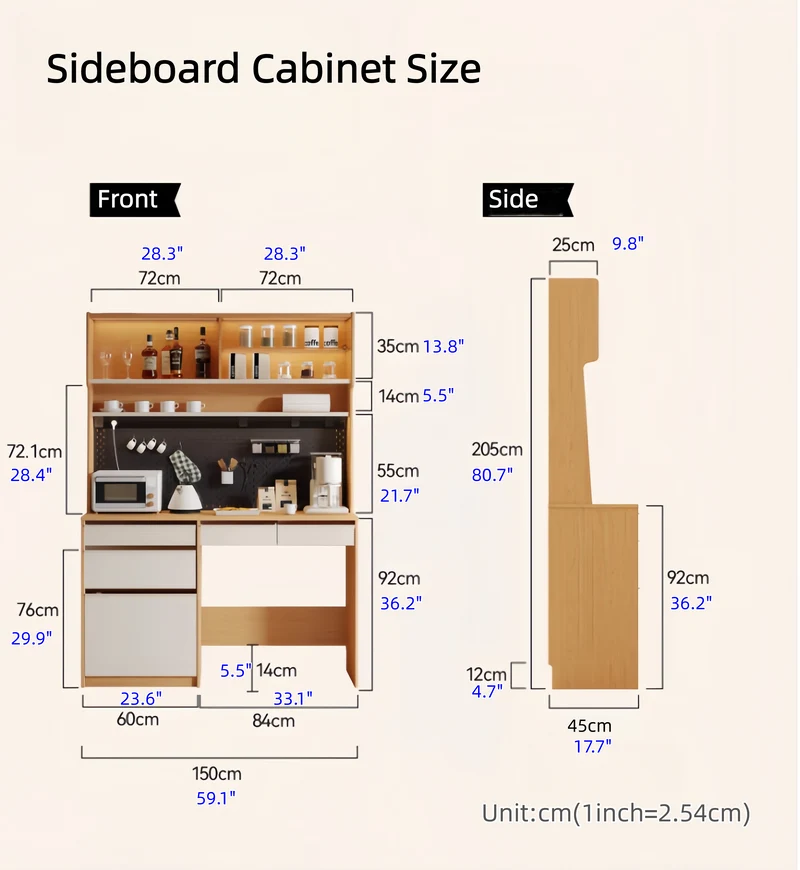 Sideboard-Schrank mit doppelseitigem Klapptisch und 4 Klappstühlen