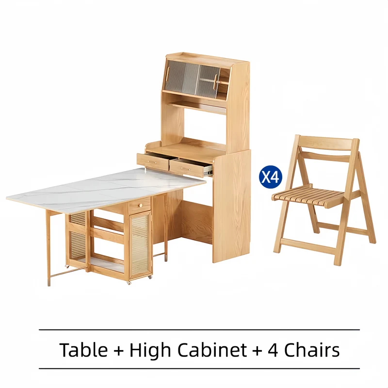 Doppelt klappbarer Esstisch mit Sideboard und 4 Klappstühlen