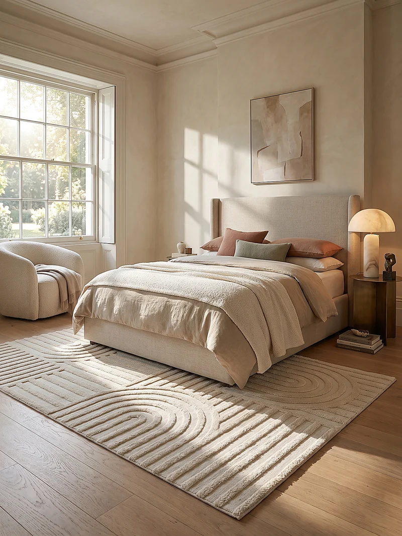 Hochflor-Teppich Bogen-Relief · Ton in Ton creme, 20 mm Flor, gewebt