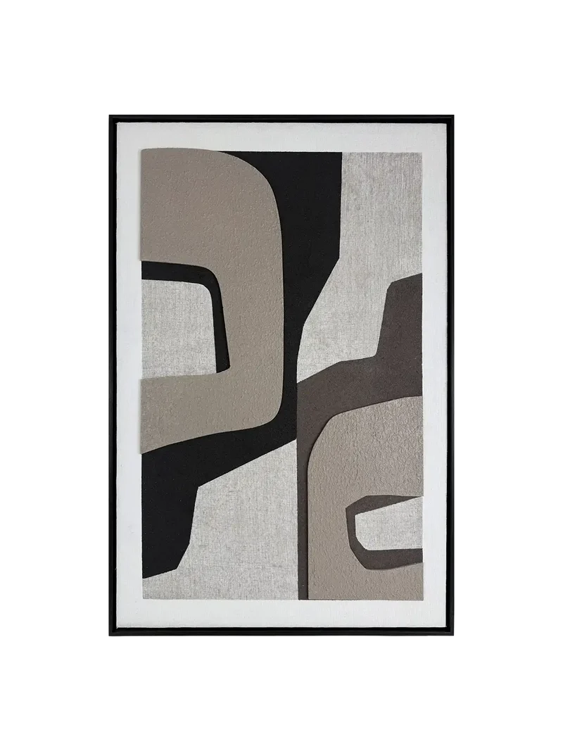 Neutral Motion – Mixed-Media-Wandbild in neutralen Tönen, gerahmt, 78 x 118 cm