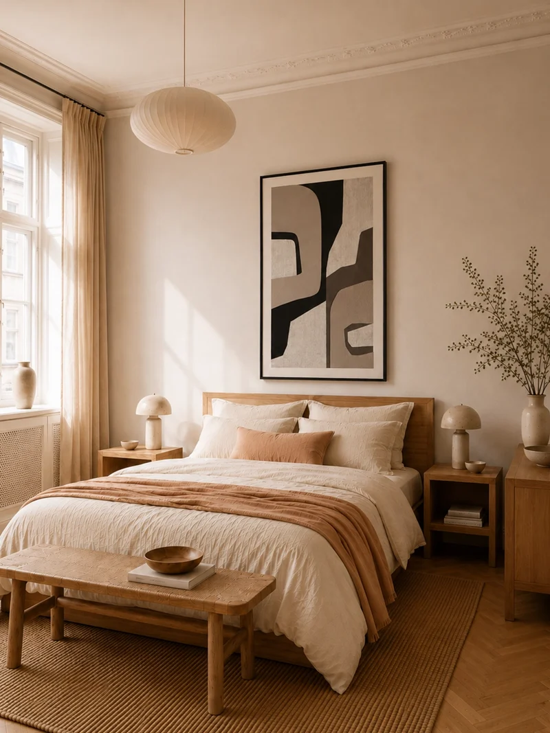 Neutral Motion – Mixed-Media-Wandbild in neutralen Tönen, gerahmt, 78 x 118 cm