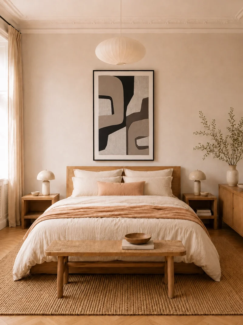 Neutral Motion – Mixed-Media-Wandbild in neutralen Tönen, gerahmt, 78 x 118 cm