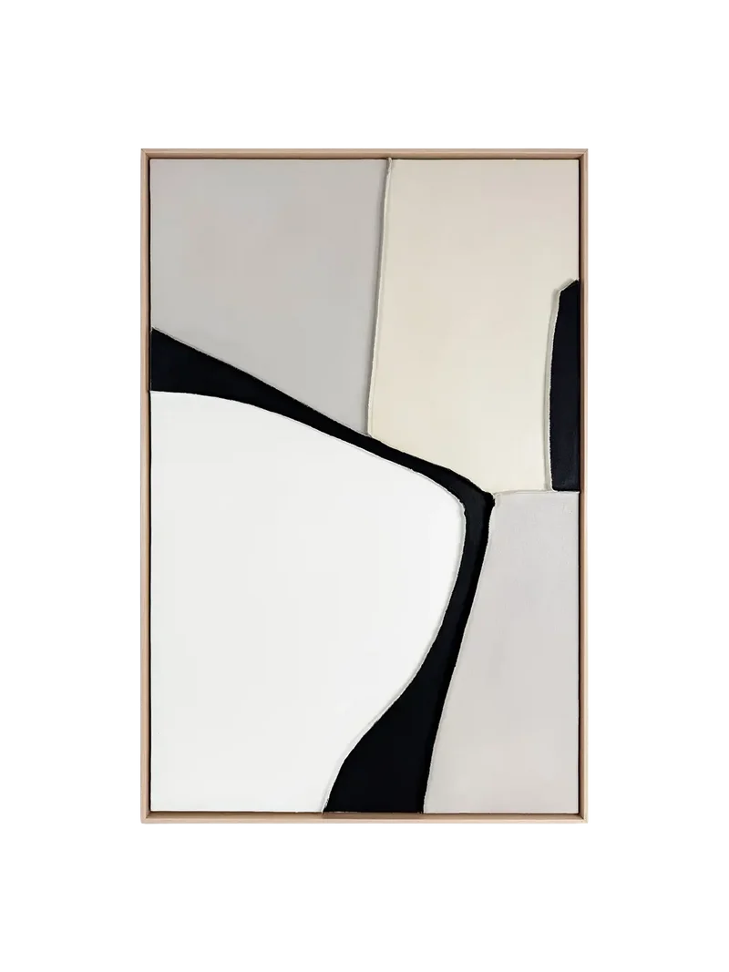 Silent Shapes – Mixed-Media-Wandbild, minimalistisch, gerahmt, 78 x 118 cm