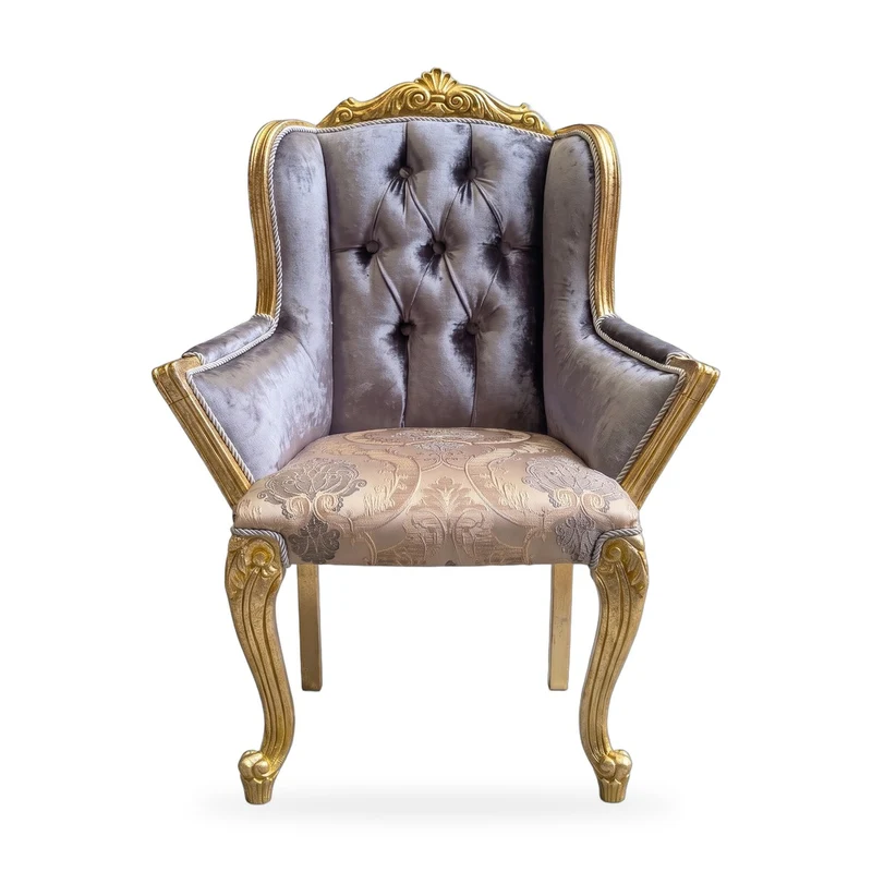 Casa Padrino Luxus Barock Esszimmer Stuhl mit Armlehnen Lila / Beige / Gold - Stuhl mit Chesterfield Rückenlehne