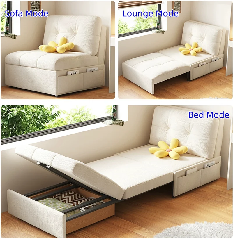 3-in-1-Schlafsofa aus Samtstoff mit Stauraum darunter