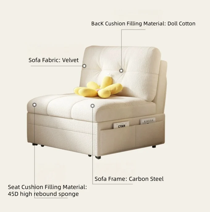 3-in-1-Schlafsofa aus Samtstoff mit Stauraum darunter