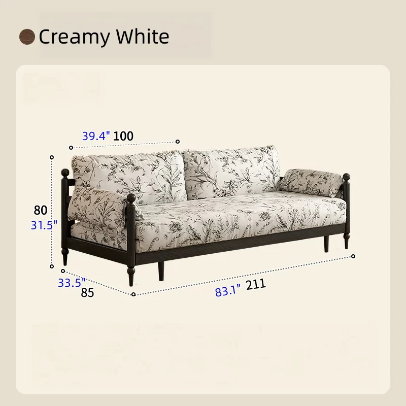 Schlafsofa aus massivem Eschenholzrahmen und bedrucktem Veloursstoff