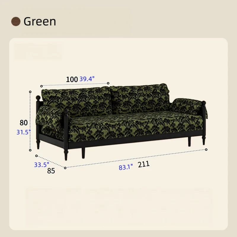 Schlafsofa aus massivem Eschenholzrahmen und bedrucktem Veloursstoff