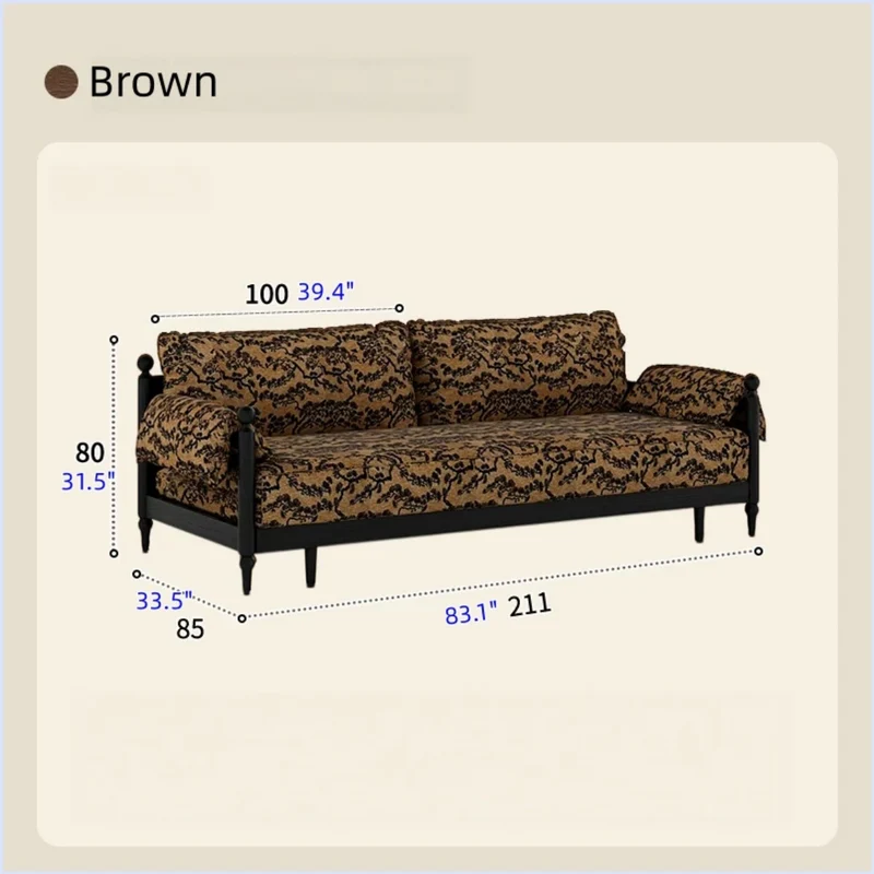 Schlafsofa aus massivem Eschenholzrahmen und bedrucktem Veloursstoff