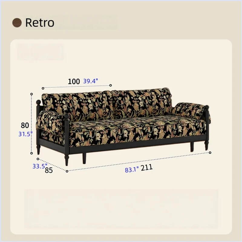 Schlafsofa aus massivem Eschenholzrahmen und bedrucktem Veloursstoff