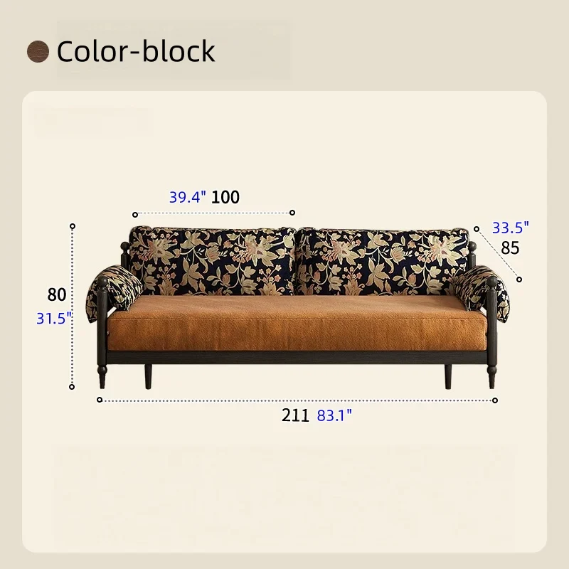 Schlafsofa aus massivem Eschenholzrahmen und bedrucktem Veloursstoff
