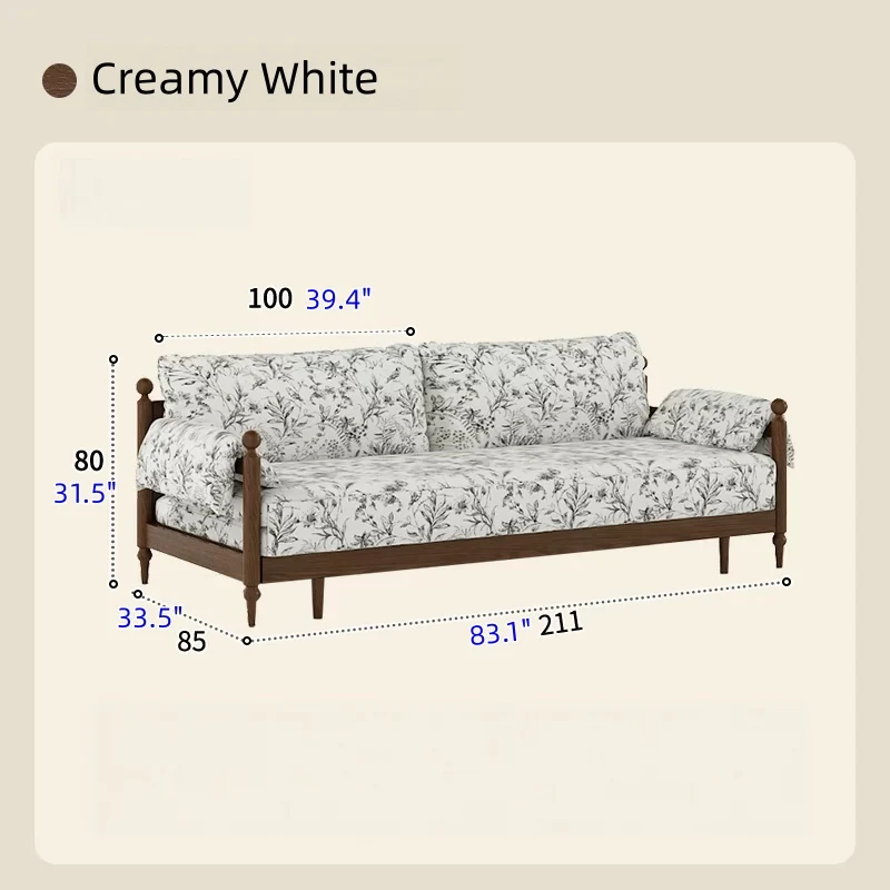 Schlafsofa aus massivem Eschenholzrahmen und bedrucktem Veloursstoff