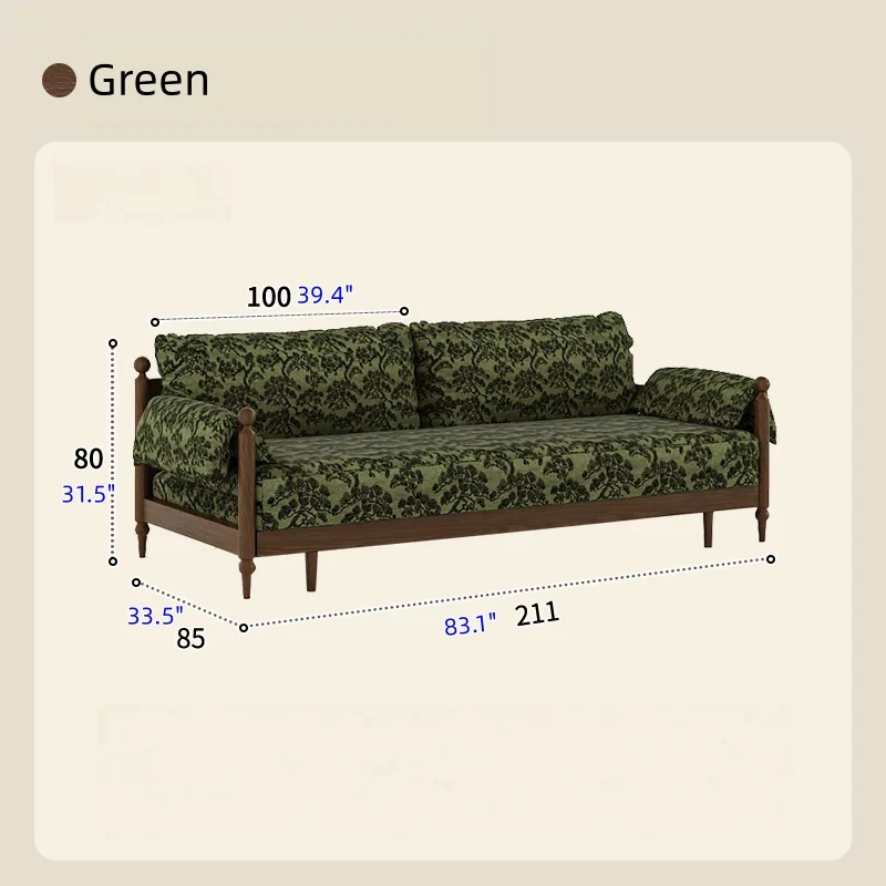 Schlafsofa aus massivem Eschenholzrahmen und bedrucktem Veloursstoff