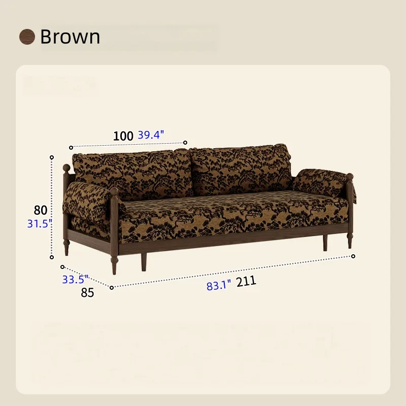 Schlafsofa aus massivem Eschenholzrahmen und bedrucktem Veloursstoff