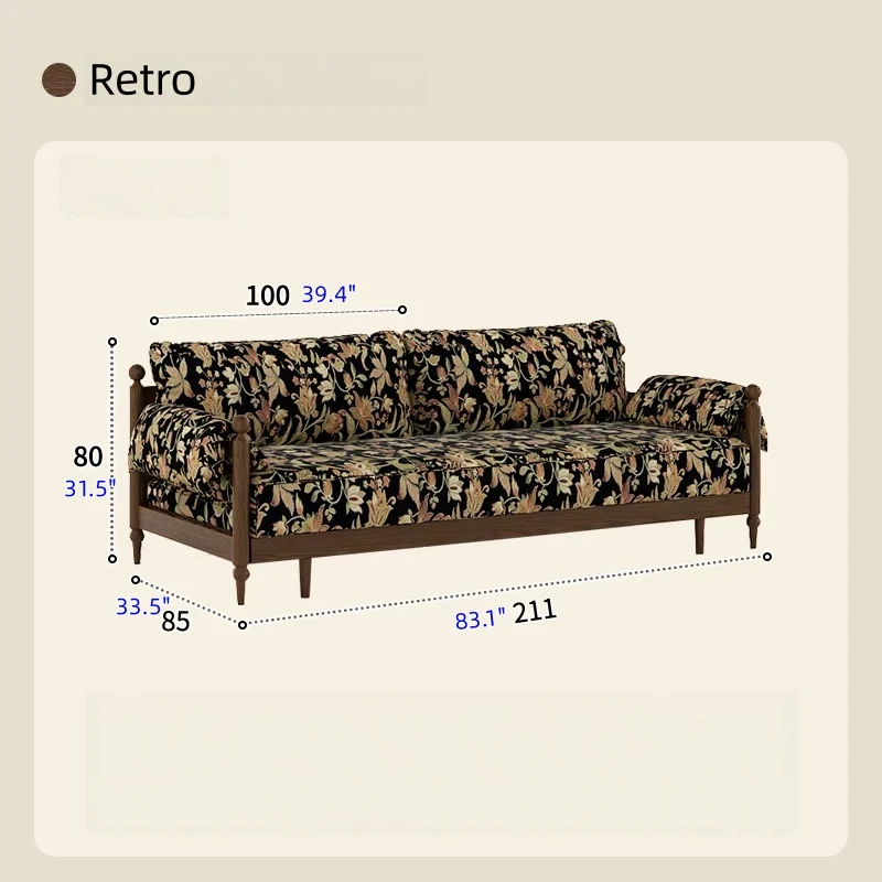 Schlafsofa aus massivem Eschenholzrahmen und bedrucktem Veloursstoff