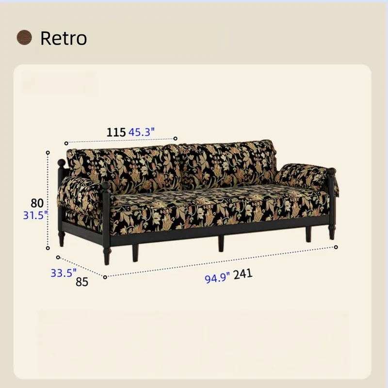 Schlafsofa aus massivem Eschenholzrahmen und bedrucktem Veloursstoff