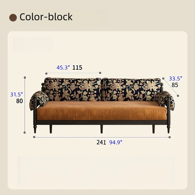 Schlafsofa aus massivem Eschenholzrahmen und bedrucktem Veloursstoff