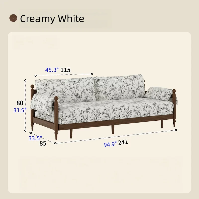 Schlafsofa aus massivem Eschenholzrahmen und bedrucktem Veloursstoff