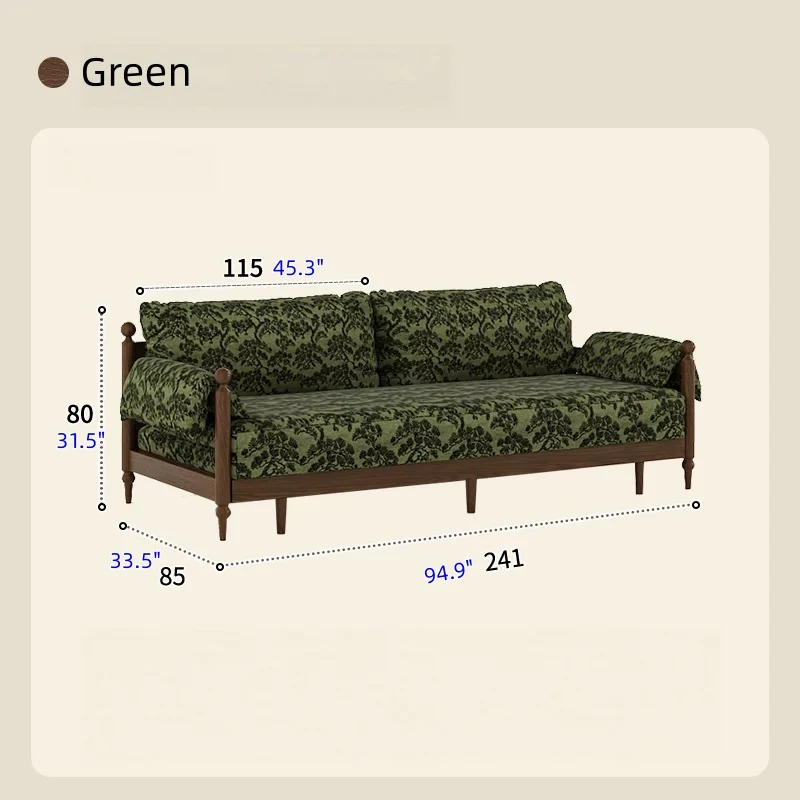Schlafsofa aus massivem Eschenholzrahmen und bedrucktem Veloursstoff