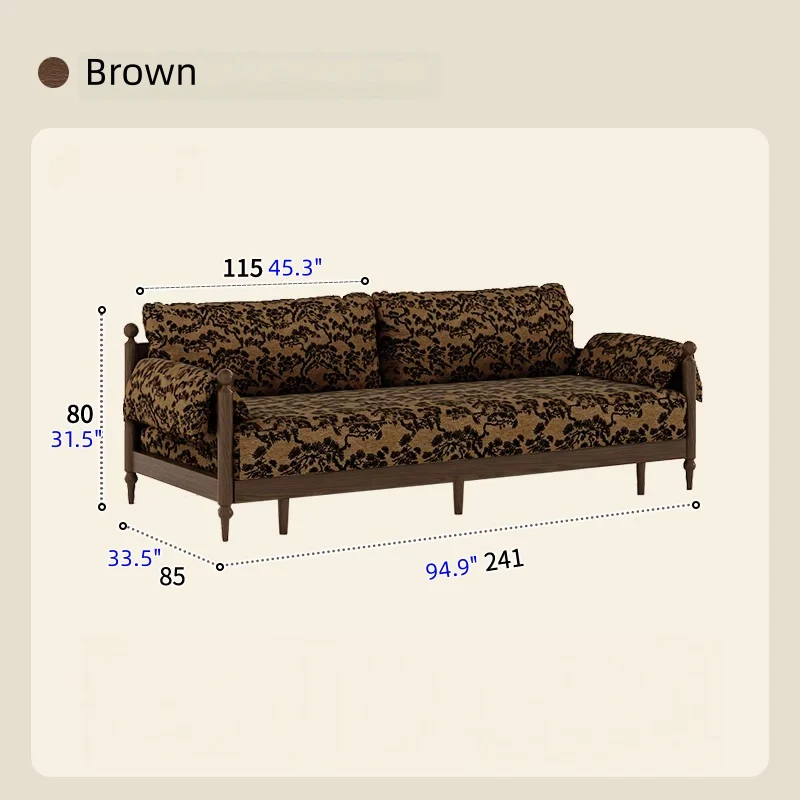 Schlafsofa aus massivem Eschenholzrahmen und bedrucktem Veloursstoff