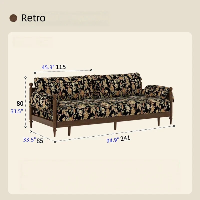 Schlafsofa aus massivem Eschenholzrahmen und bedrucktem Veloursstoff