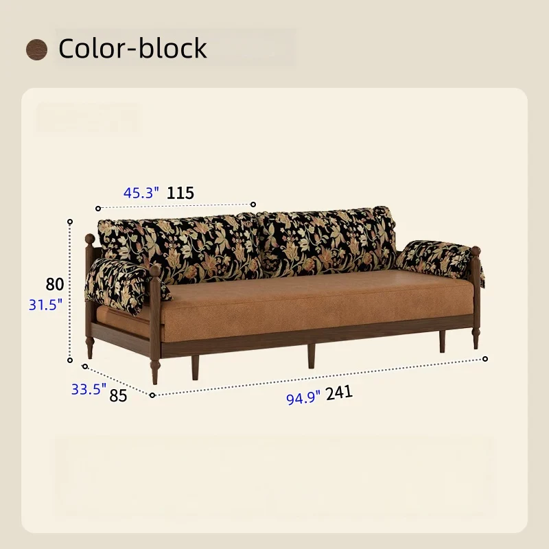 Schlafsofa aus massivem Eschenholzrahmen und bedrucktem Veloursstoff