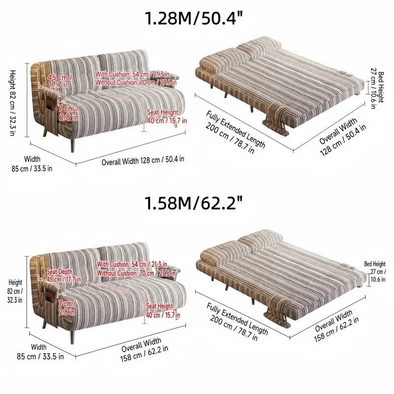 3-in-1 verstellbares Schlafsofa aus Chenille-Stoff