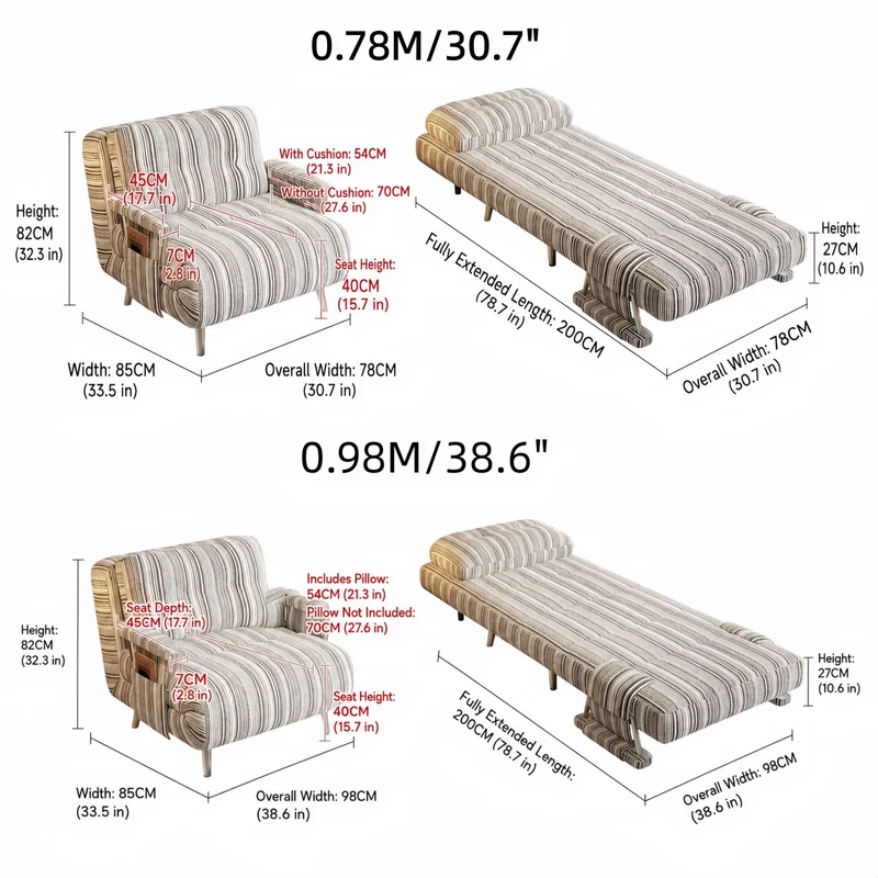 3-in-1 verstellbares Schlafsofa aus Chenille-Stoff