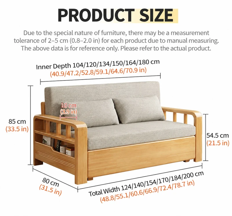 3-in-1-Schlafsofa mit Massivholzrahmen aus Eiche