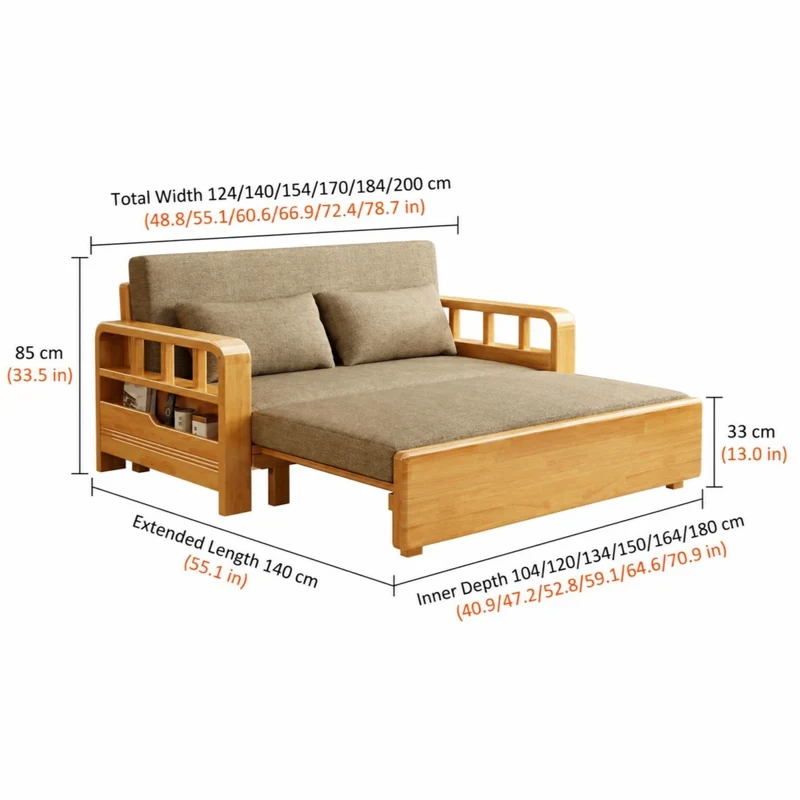 3-in-1-Schlafsofa mit Massivholzrahmen aus Eiche