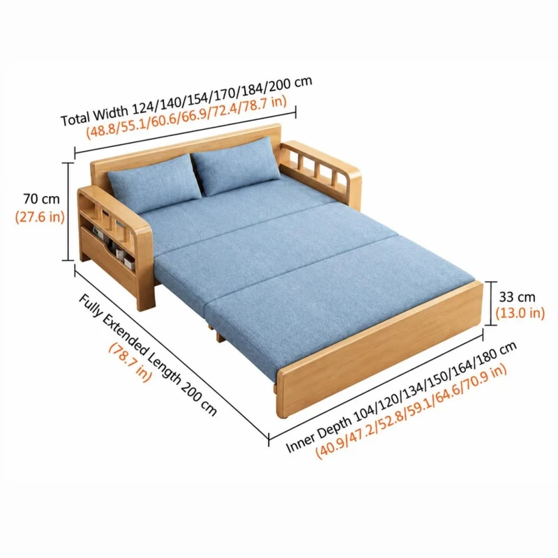 3-in-1-Schlafsofa mit Massivholzrahmen aus Eiche