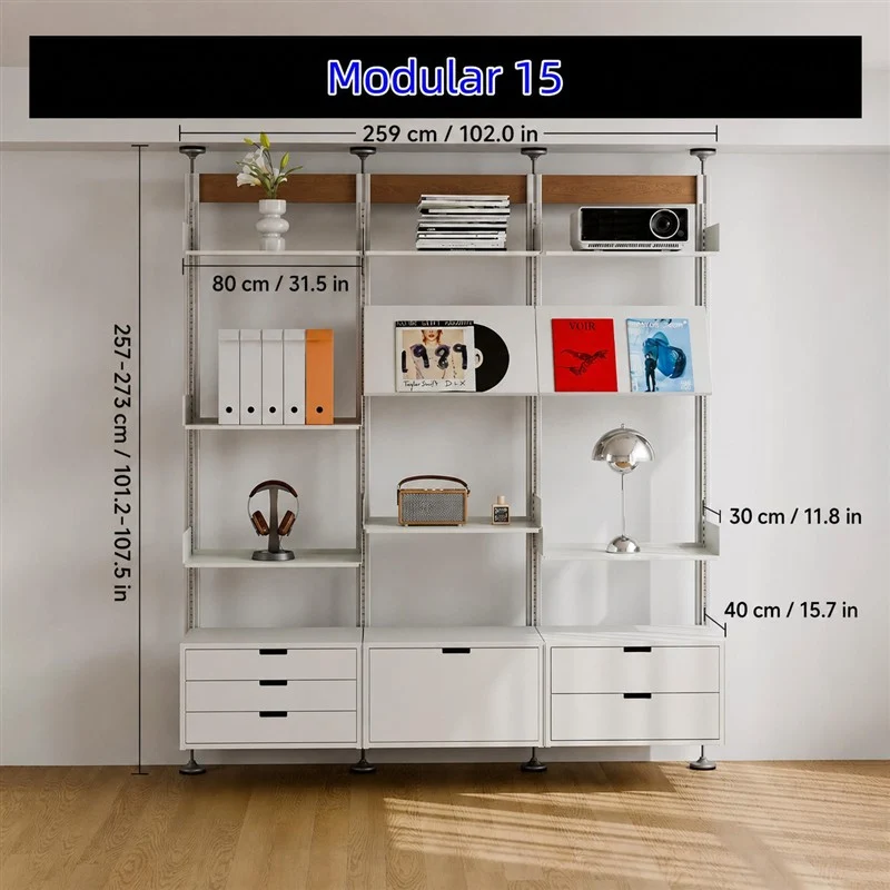 Bohrfreies modulares Regalsystem vom Boden bis zur Decke 80