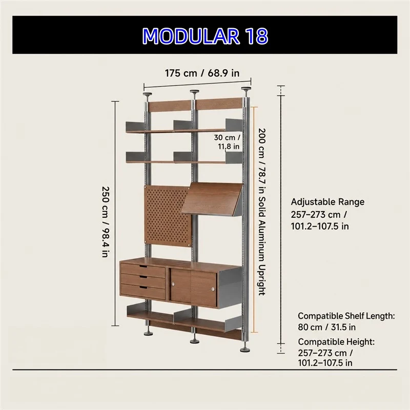Bohrfreies modulares Regalsystem vom Boden bis zur Decke 80
