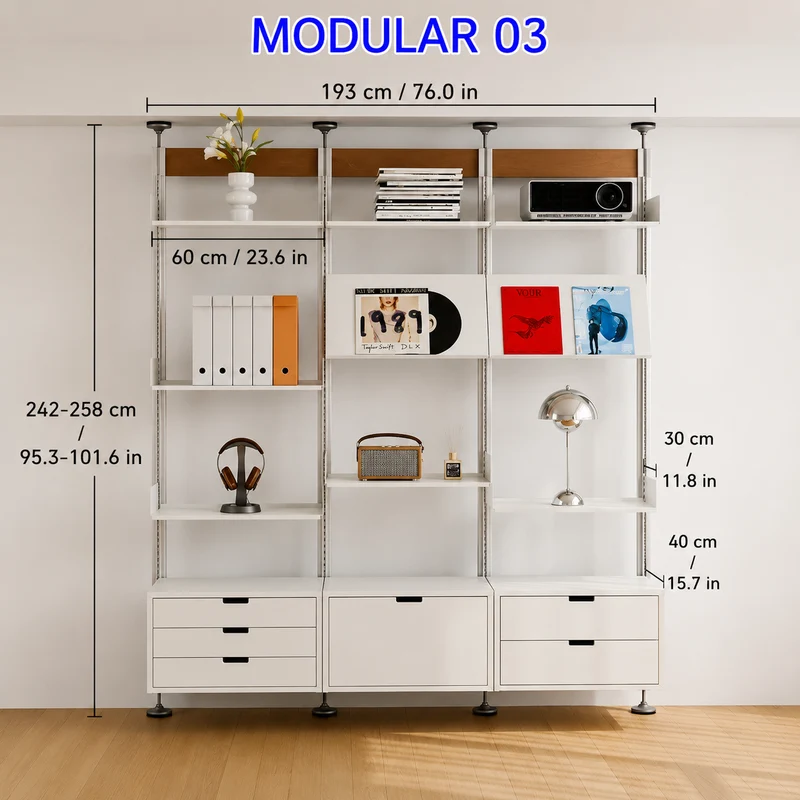 Bohrfreies modulares Regalsystem vom Boden bis zur Decke 60