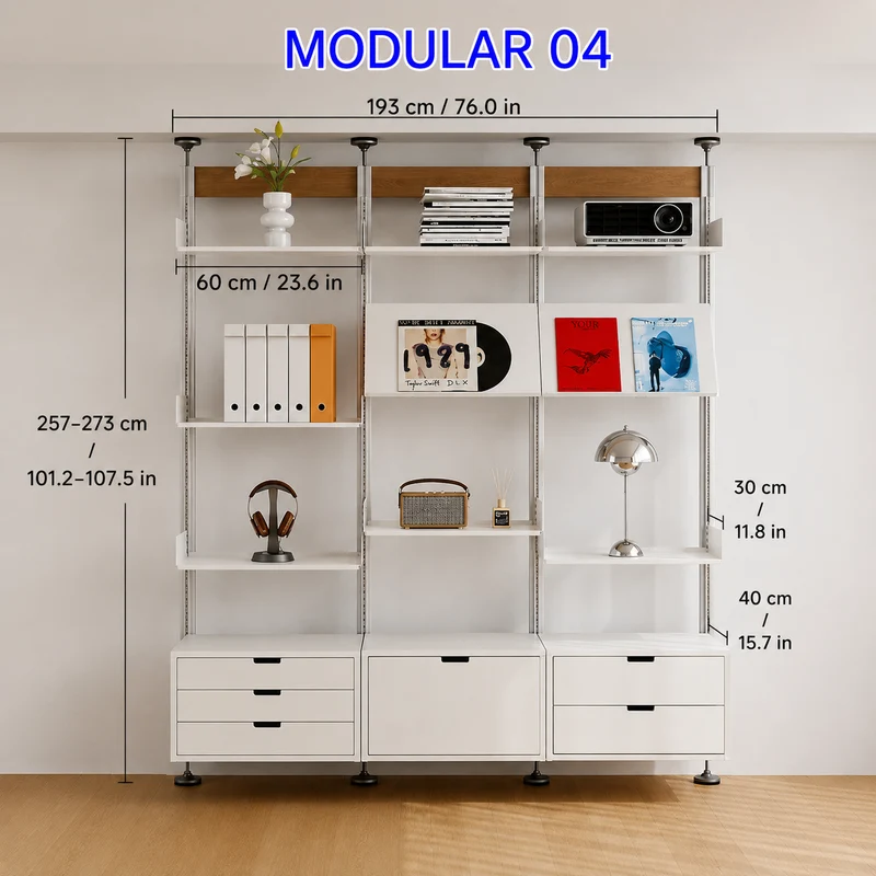 Bohrfreies modulares Regalsystem vom Boden bis zur Decke 60
