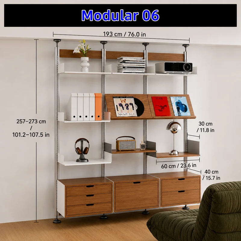 Bohrfreies modulares Regalsystem vom Boden bis zur Decke 60